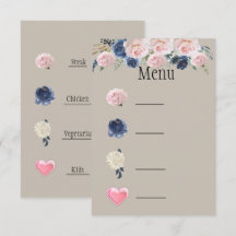 Taupe Navy Blue Pink Peony Menu Symbole