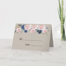 Taupe Navy Blue Pink Peony Wedding Platzkarten
