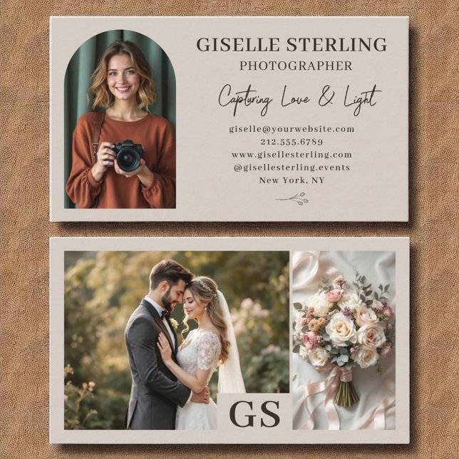 Taupe Neutral Elegant Foto Script Beruflich Visitenkarte (Von Creator hochgeladen)