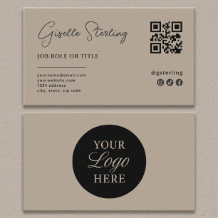 Taupe Neutral Logo QR Code Beruflich Company Visitenkarte