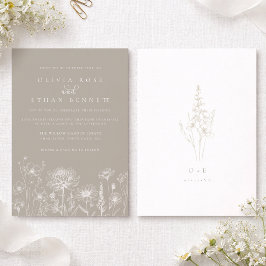 Taupe Neutral Wildflower Wedding Invitation Einladung