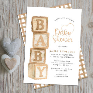 Taupe neutrale Baby-Blöcke Cottage Baby Shower  Einladung