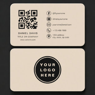 Taupe Neutrales Logo QR-Code Professionell Visitenkarte