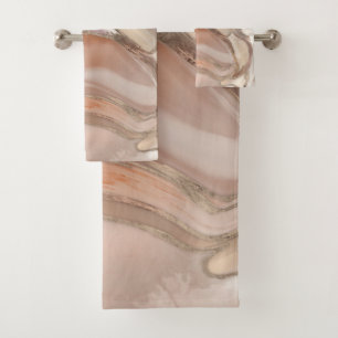 Taupe Palette flüssiger Marmor und Gold abstrakt Badhandtuch Set