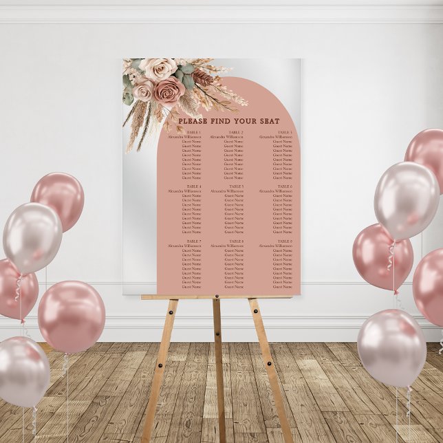 Taupe pampas grass wedding seating chart acrylschild (Von Creator hochgeladen)