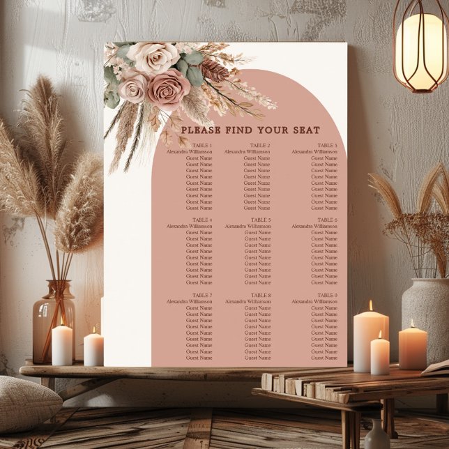 Taupe pampas grass wedding seating chart poster (Von Creator hochgeladen)