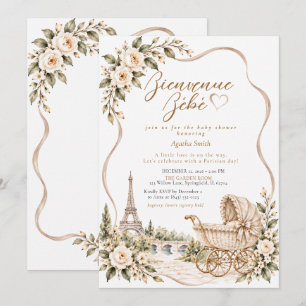 Taupe Pariser Garten Florales Babyshower Einladung