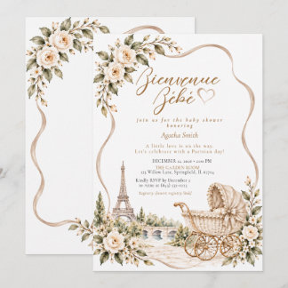 Taupe Pariser Garten Florales Babyshower Einladung