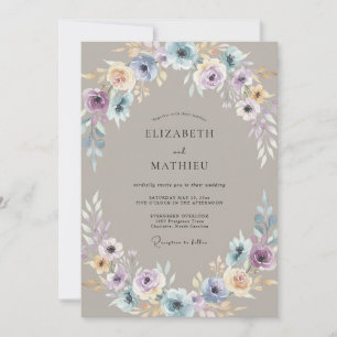 Taupe Periwinkle Anemone Hochzeit Einladung