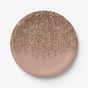 Taupe Pink & Bronze Gold Glitter Glam Party Pappteller