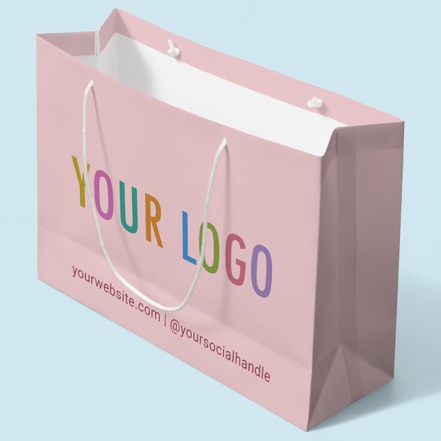 Taupe Pink Gift Bag Custom Business Logo 12.5 x 9" Große Geschenktüte (MISOOK Digiwrap Taupe Pink Gift Bag with Logo)