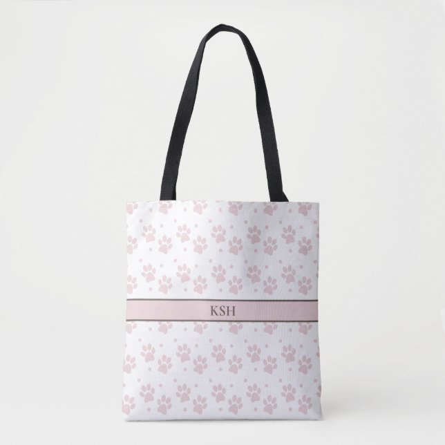 Taupe & Pink Paw Print Tote Bag – Personalized (Vorderseite)
