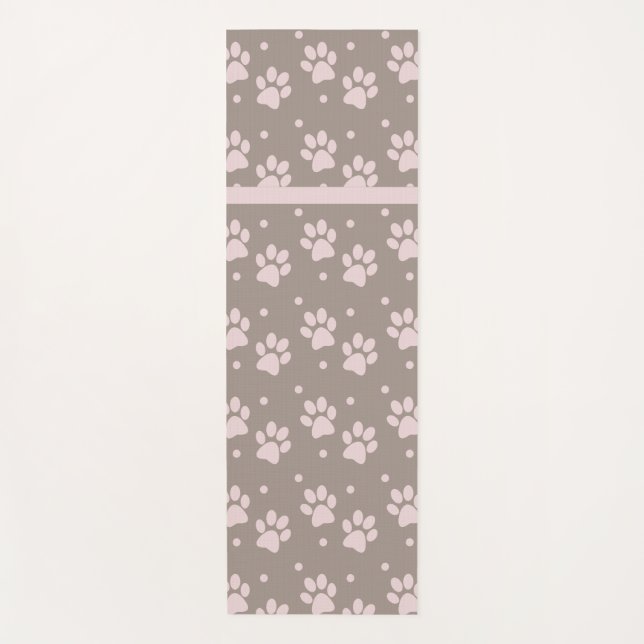 Taupe & Pink Paw Print Yoga Mat - Stilvoll neutral Yogamatte (Vorderseite)