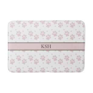 Taupe & Pink Pfotenabdruck – Personalisierte Hunde Badematte