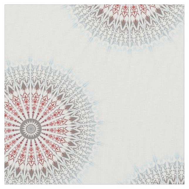 Taupe Red Blue White Mandala Stoff (Nahaufnahme)