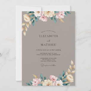 Taupe Rose Blush Ranunculus Eucalyptus Hochzeit Einladung