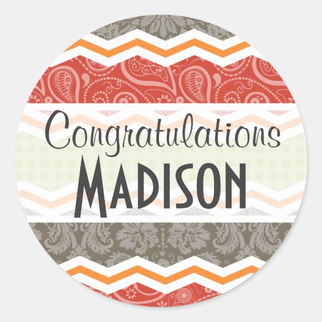 Taupe, Rot, Grün und Orange Niedliches Land Runder Aufkleber (Vorderseite)