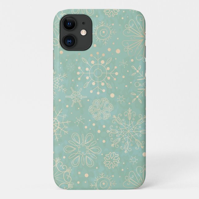 Taupe Schneeflocken auf Minz Weihnachten Case-Mate iPhone Hülle (Rückseite)