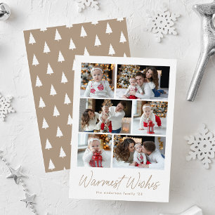 Taupe Schrift 'Warmest Wishes' 6 Foto Collage Feiertagskarte
