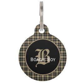 Taupe Scottish Kariert Mit Monogramm Large Haustiermarke
