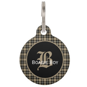 Taupe Scottish Kariert Mit Monogramm Large Haustiermarke