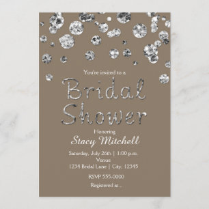Taupe Silver Glitzer Glam Bridal Dusche Einladung