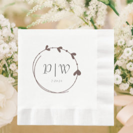 Taupe Simple Heart Wreath Monogram Wedding Serviette