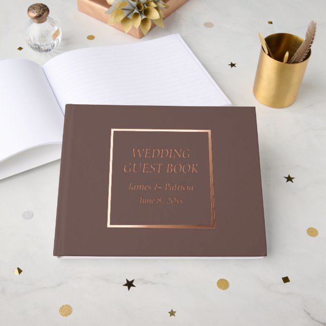 Taupe Simple Stylized Letters Wedding Gästebuch (Vorderseite offen)