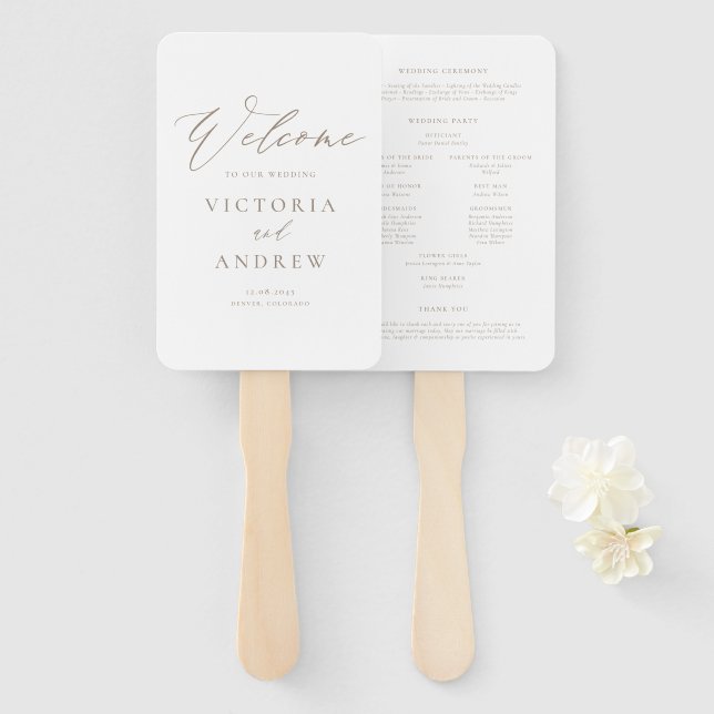 Taupe Simple Typografy Formal Wedding Program Fächer (Vorne und Hinten)