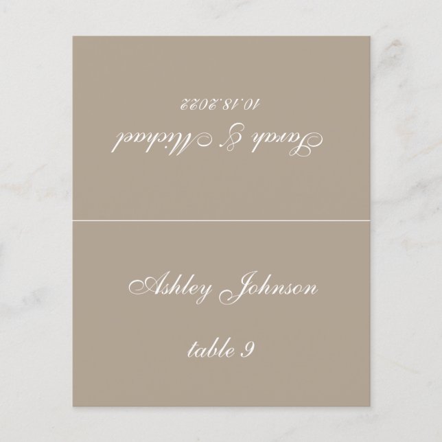 Taupe Simple Wedding Platzkarte (Vorderseite)