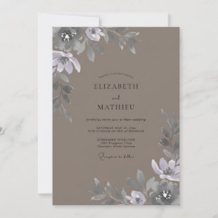 Taupe Soft Silver Petal Hochzeit Einladung