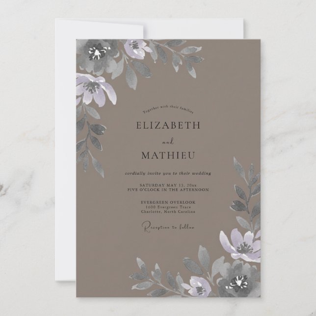 Taupe Soft Silver Petal Hochzeit Einladung (Vorderseite)