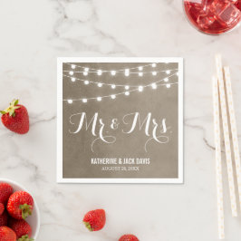 Taupe String Lights Wedding Monogram Serviette