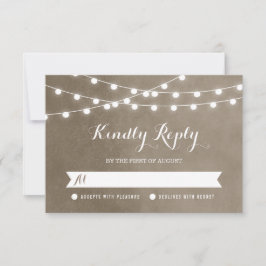 Taupe String Lights Wedding RSVP Card