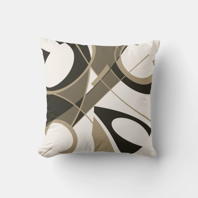 Taupe Tan Black auf Off-White Diagonal Art Abstrak Kissen (Vorderseite)