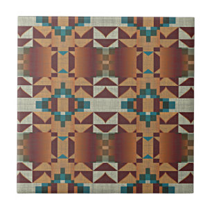 Taupe Terracotta Aquamarin Blue Green Ethnic Stamm Fliese