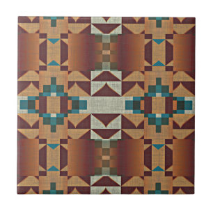 Taupe Terracotta Aquamarin Blue Green Ethnic Stamm Fliese