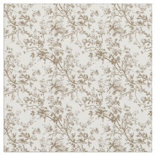Taupe Toile mit Rose und Zweigen Stoff