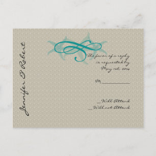 Taupe und Aquamarine Hochzeit am Meer - RSVP Postk Einladungspostkarte