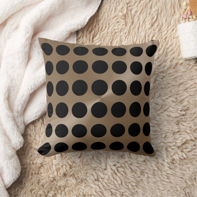 Taupe und Black Big Dots Modernes Muster Kissen (Decke)