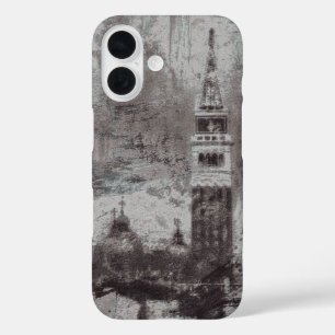 Taupe und Cyan Distressed Skyline Venice Italien iPhone 16 Hülle