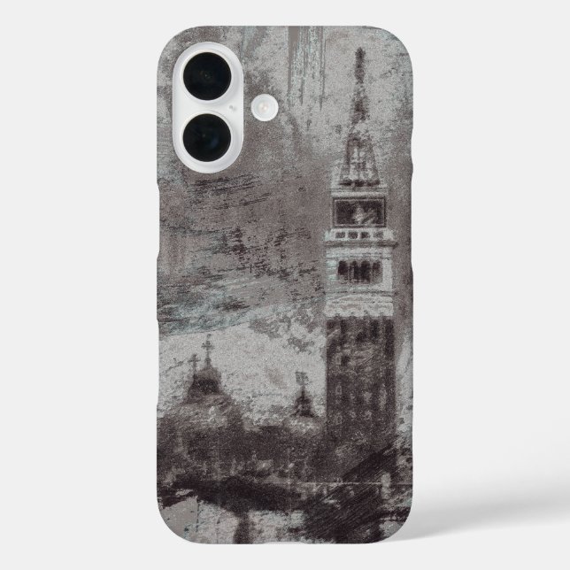 Taupe und Cyan Distressed Skyline Venice Italien Case-Mate iPhone Hülle (Rückseite)