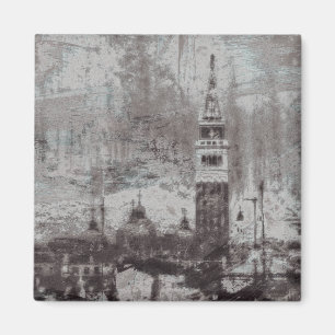 Taupe und Cyan Distressed Skyline Venice Italien Magnet