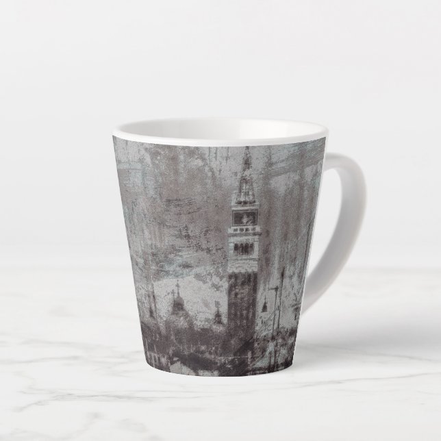 Taupe und Cyan Distressed Skyline Venice Italien Milchtasse (Rechte Ecke)