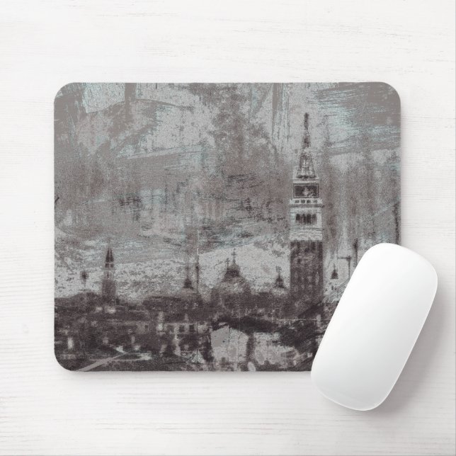 Taupe und Cyan Distressed Skyline Venice Italien Mousepad (Mit Mouse)