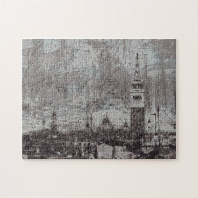 Taupe und Cyan Distressed Skyline Venice Italien Puzzle (Horizontal)