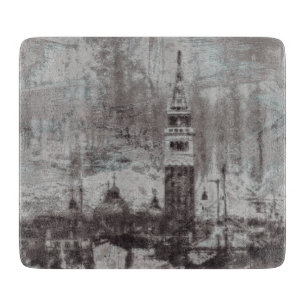Taupe und Cyan Distressed Skyline Venice Italien Schneidebrett