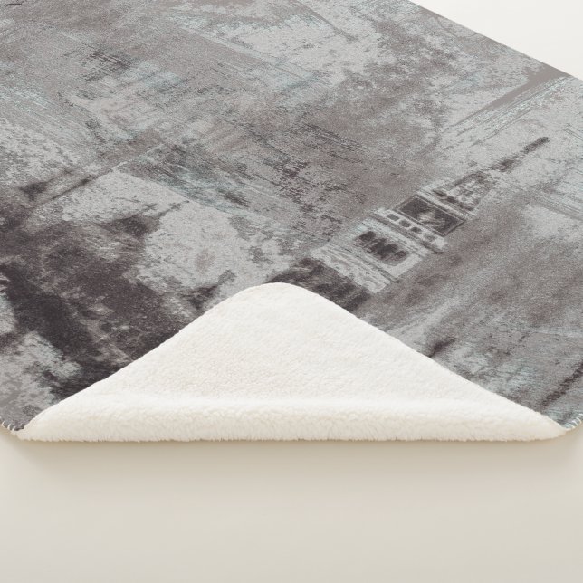 Taupe und Cyan Distressed Skyline Venice Italien Sherpadecke (3/4)