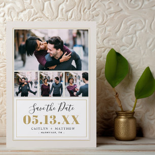 Taupe und Gold 4 Foto Save the Date Magnetkarte