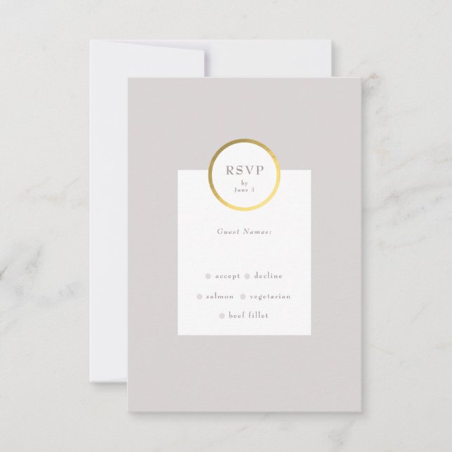 Taupe und Gold Foil Circle Mongram Wedding RSVP Karte (Vorderseite)